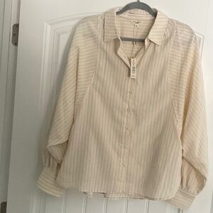 Max Studio Xlarge Cream and Black Striped Button Down Shirt with Dolman Sleeves